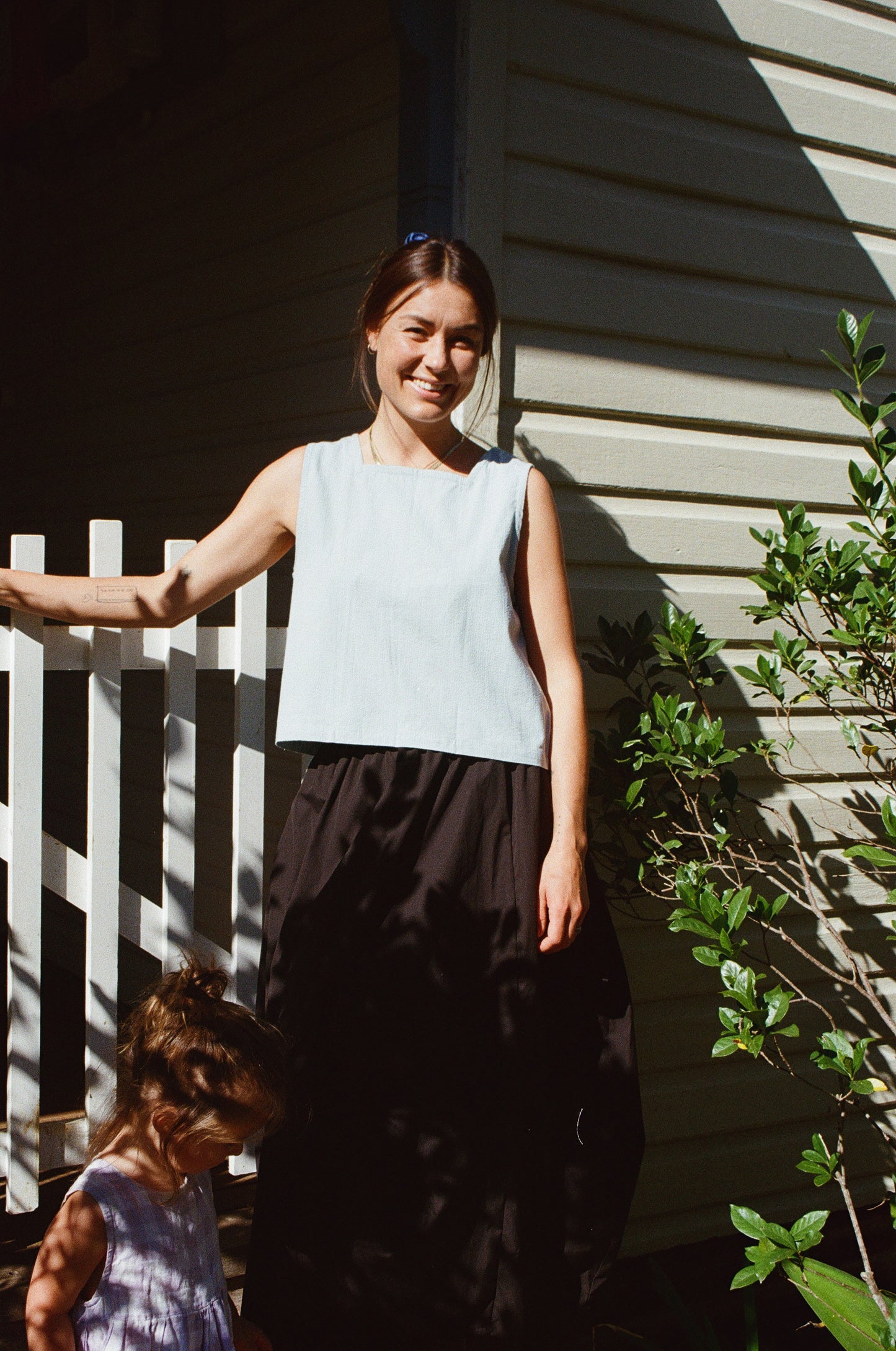 Latte Top — Dusty Blue Seersucker
