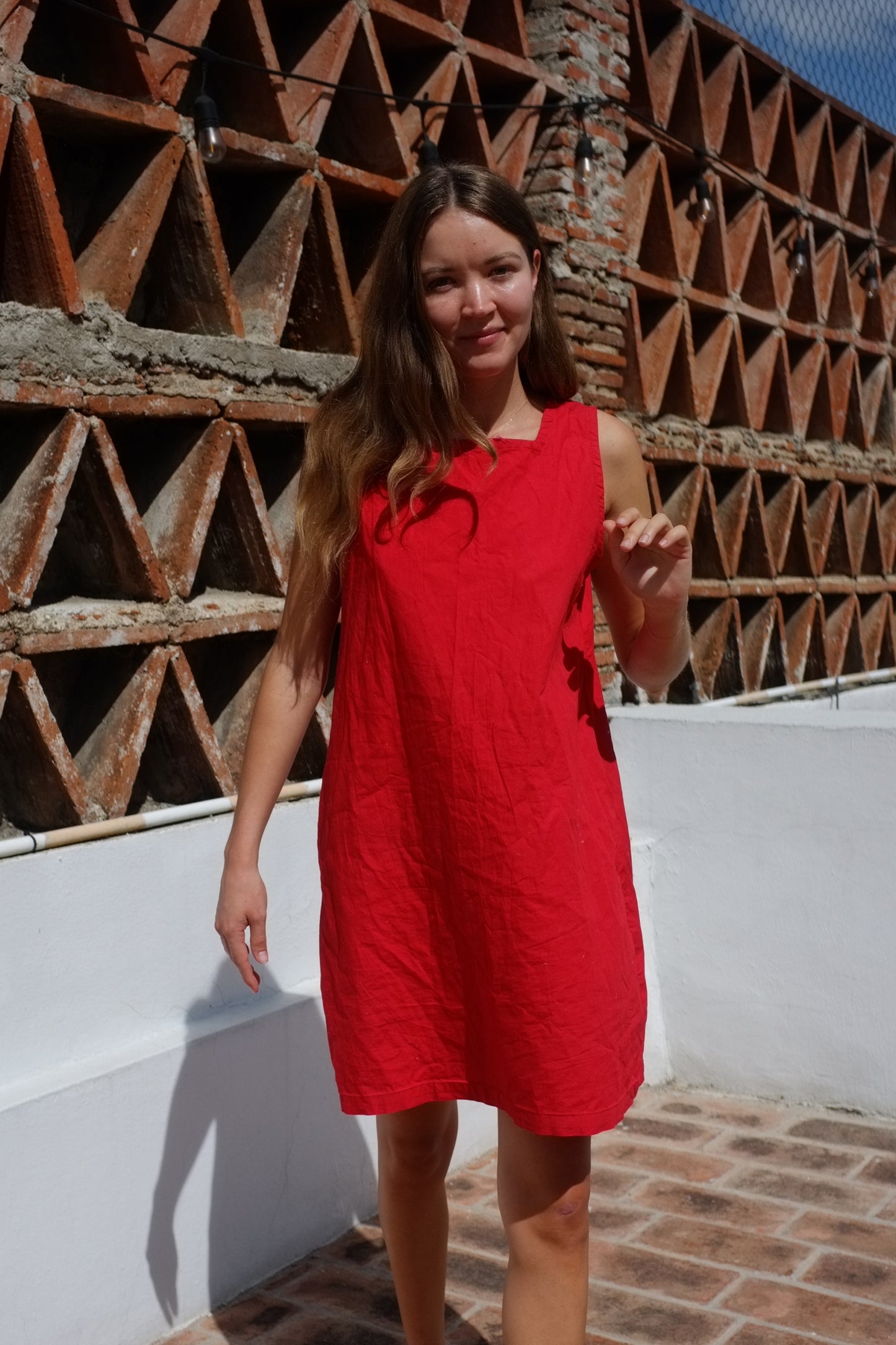 Pinafore Dress - Red Organic Cotton