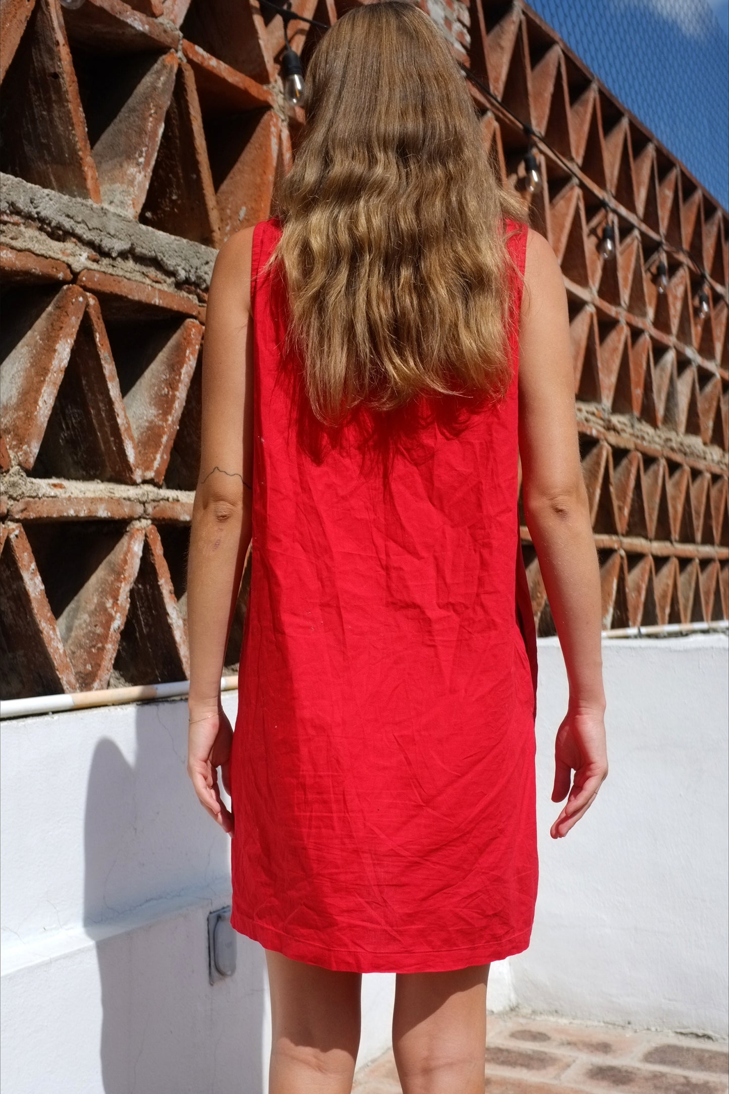 Pinafore Dress - Red Organic Cotton