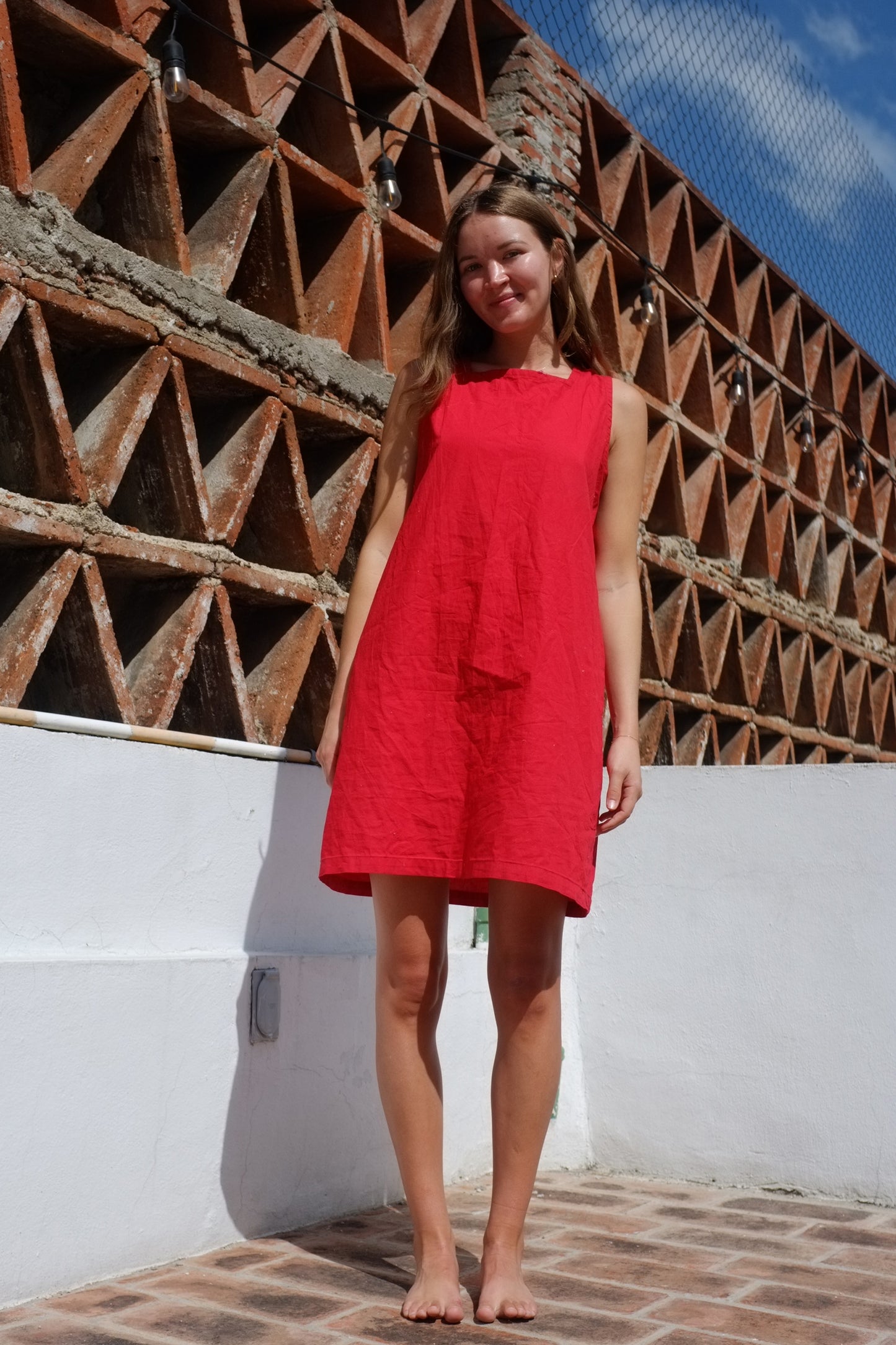 Pinafore Dress - Red Organic Cotton