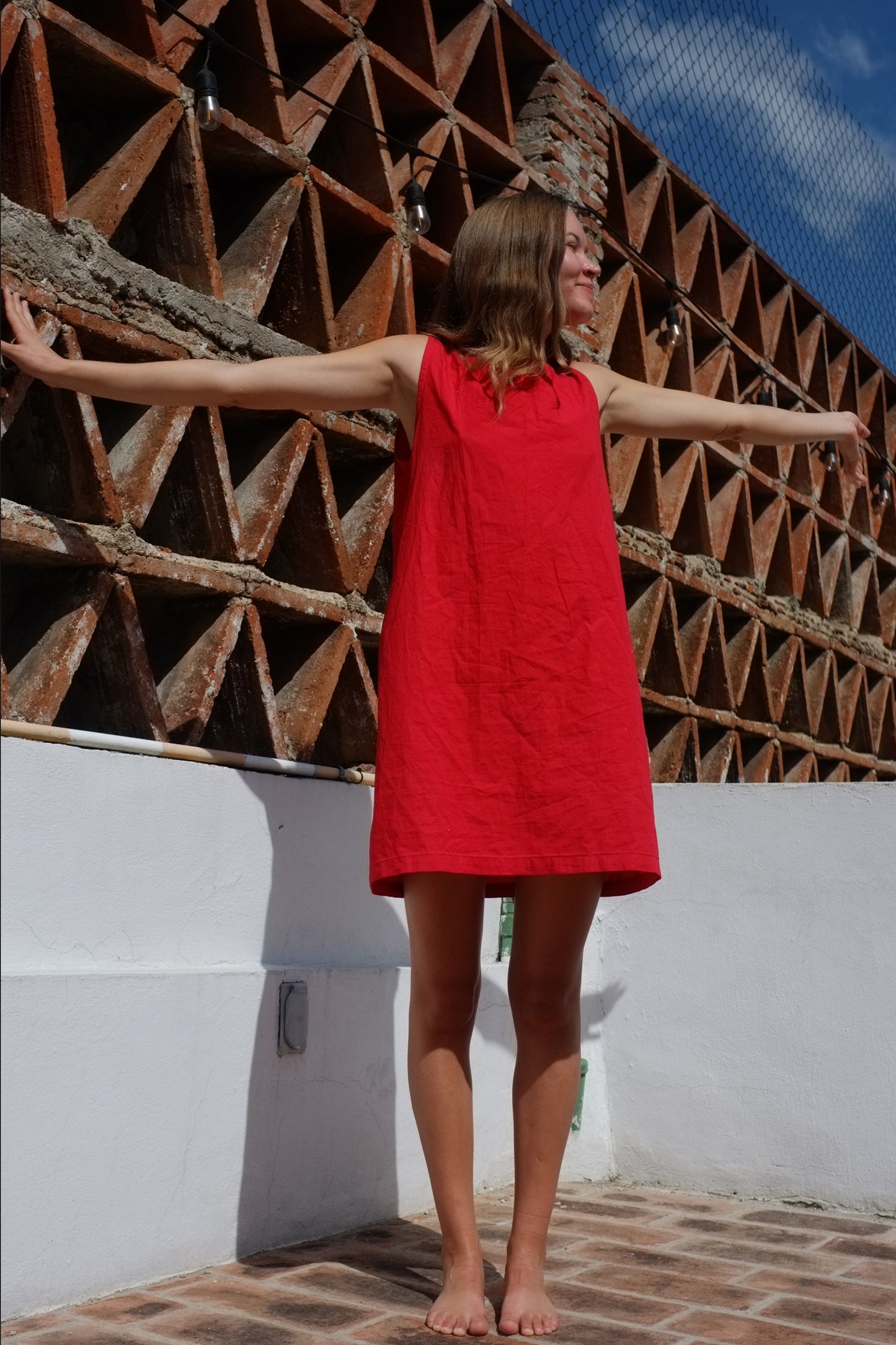 Pinafore Dress - Red Organic Cotton