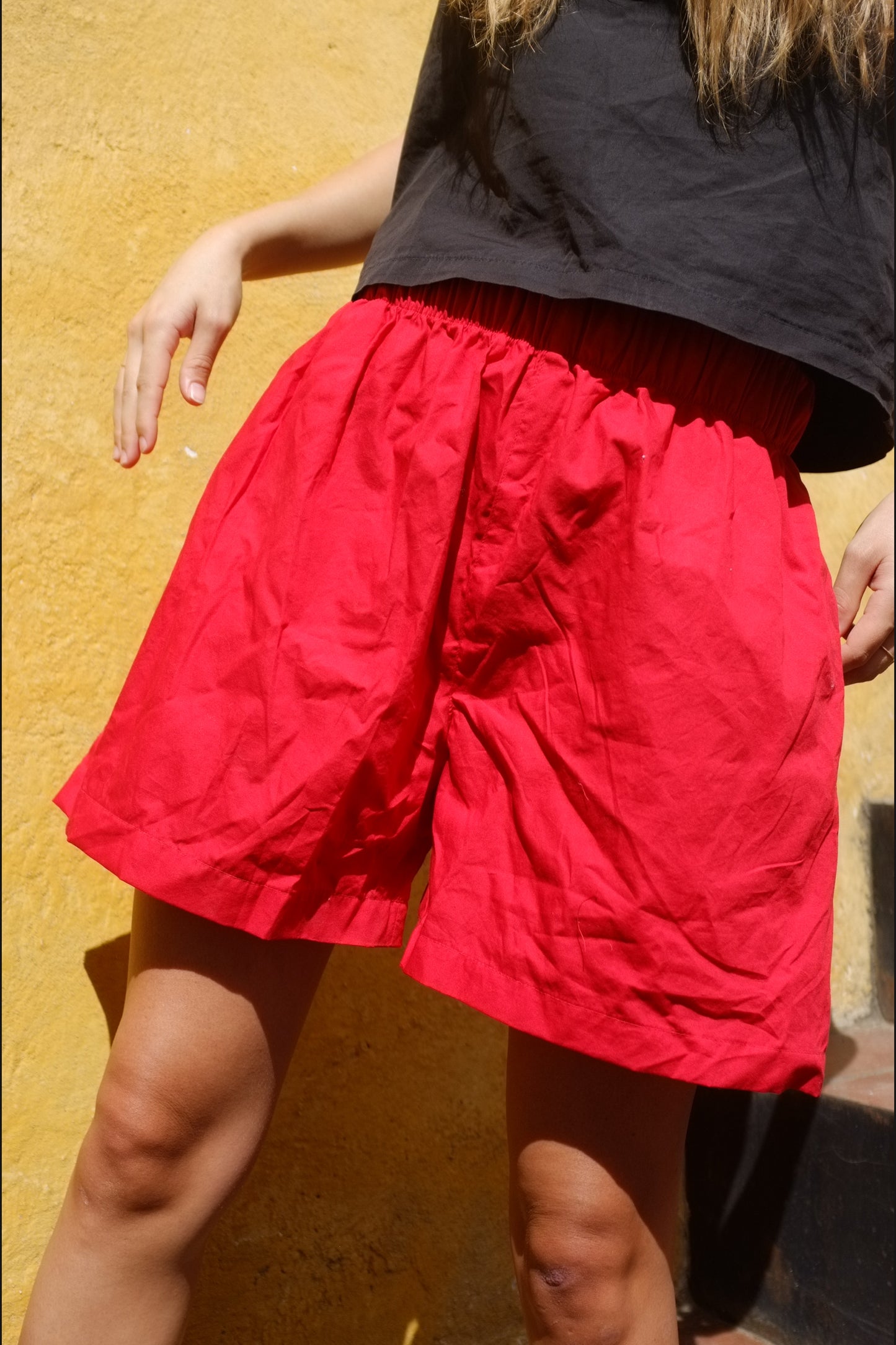 Scrunchie Shorts - Red Organic Cotton