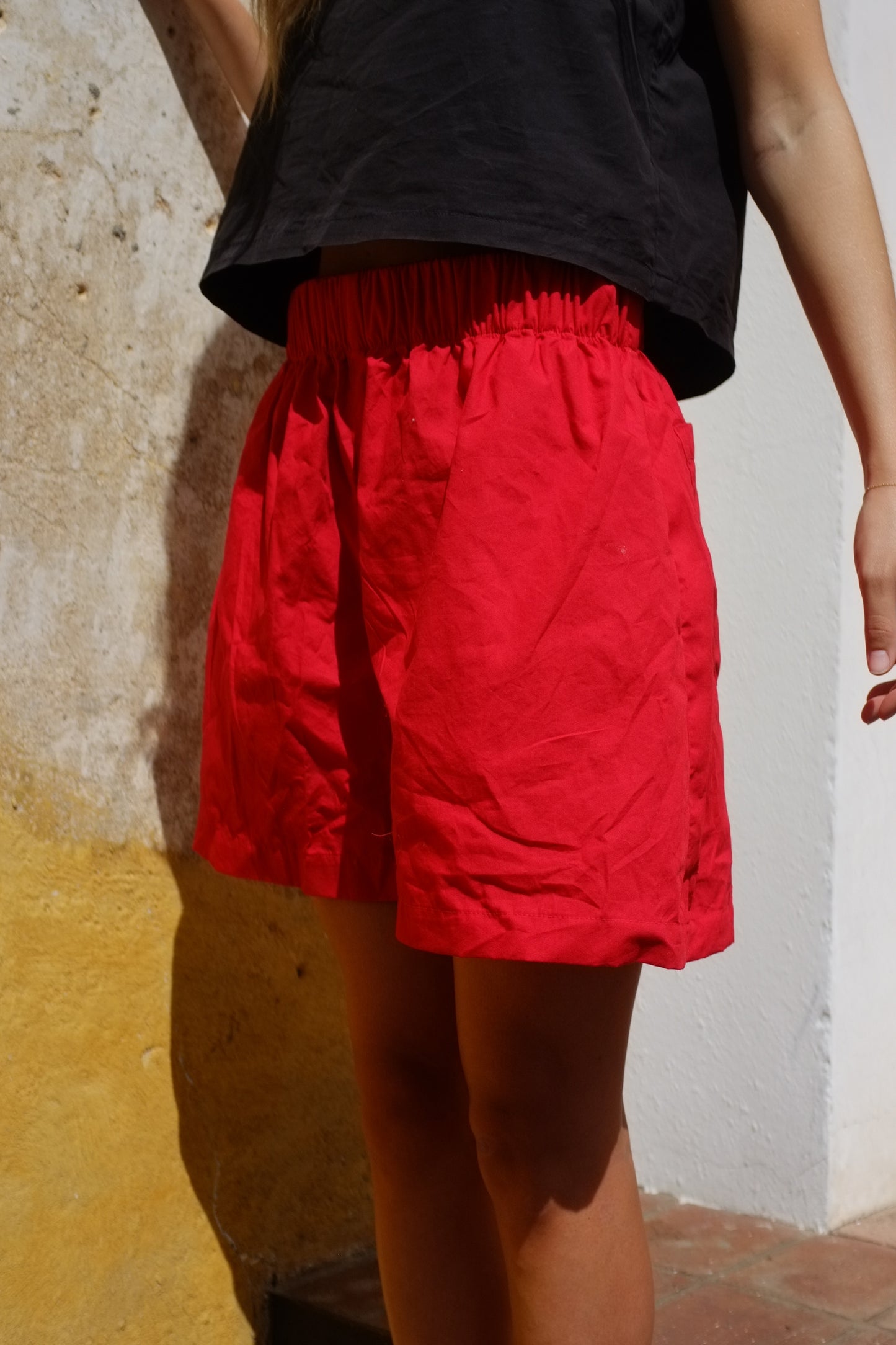 Scrunchie Shorts - Red Organic Cotton