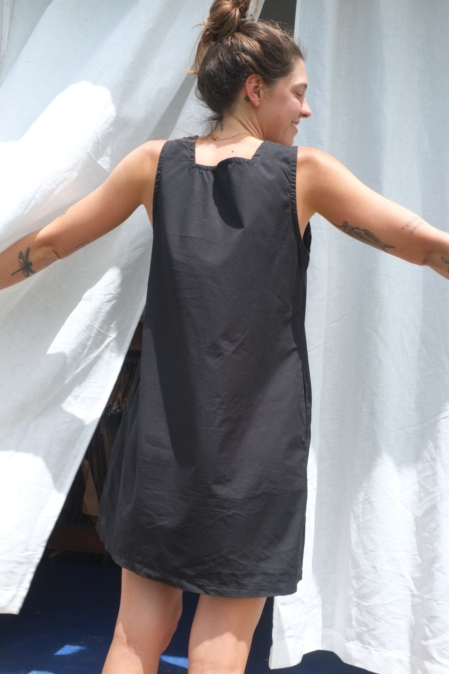 Pinafore Dress - Black Organic Cotton