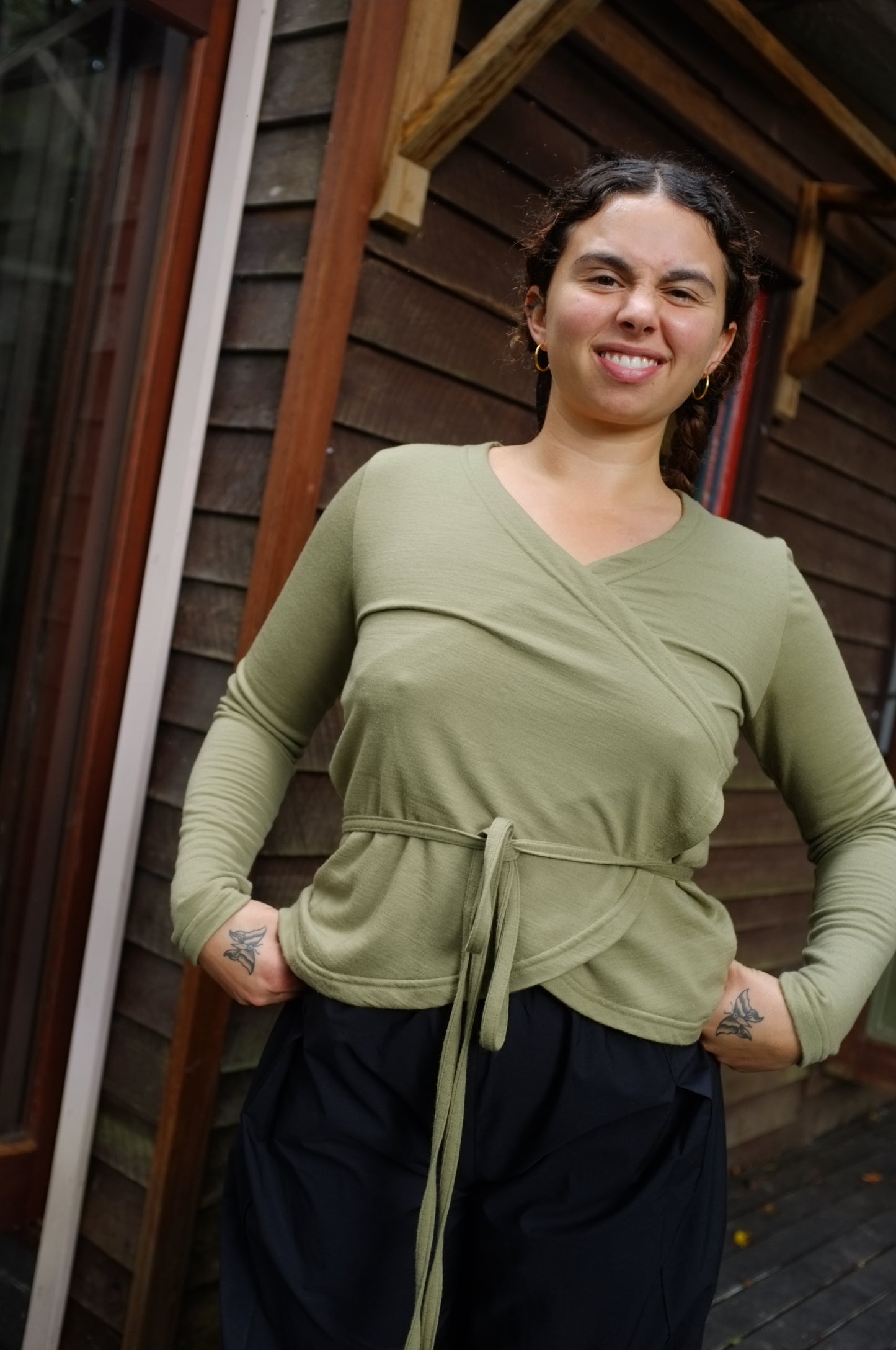 Wrap Top — Khaki Merino