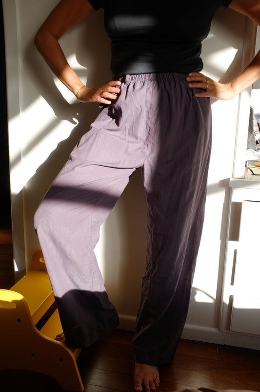 Scrunchie Pants – Blue and Red Pin Stripe