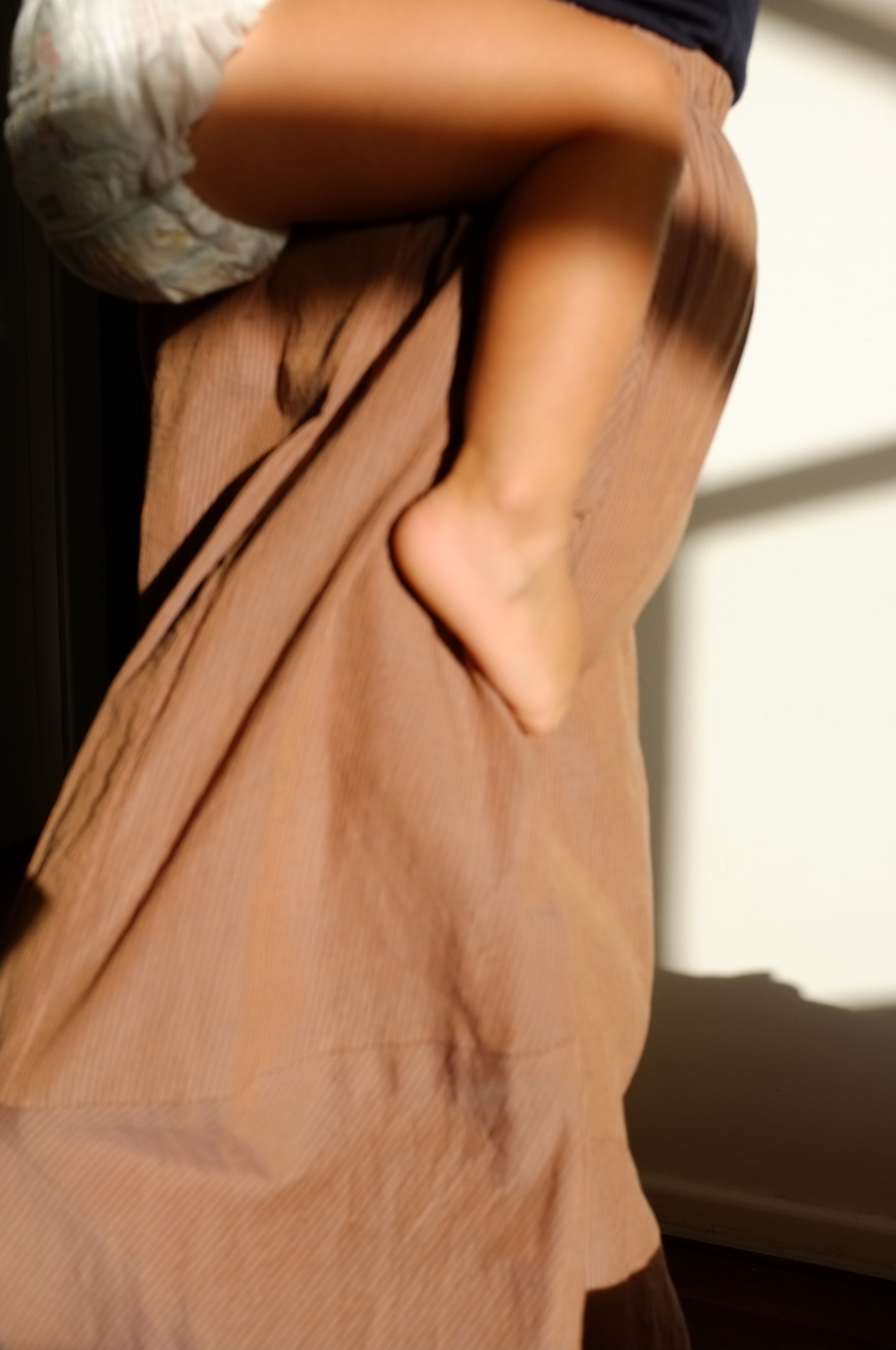 Lantern Skirt — Mushroom and navy pin stripe