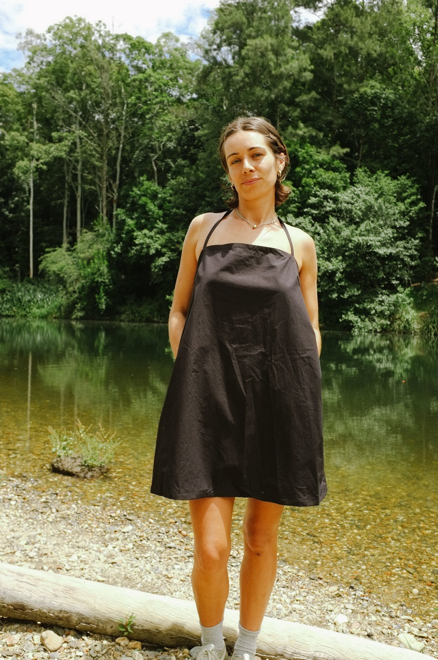 Two tie Dress — Black Cotton Poplin