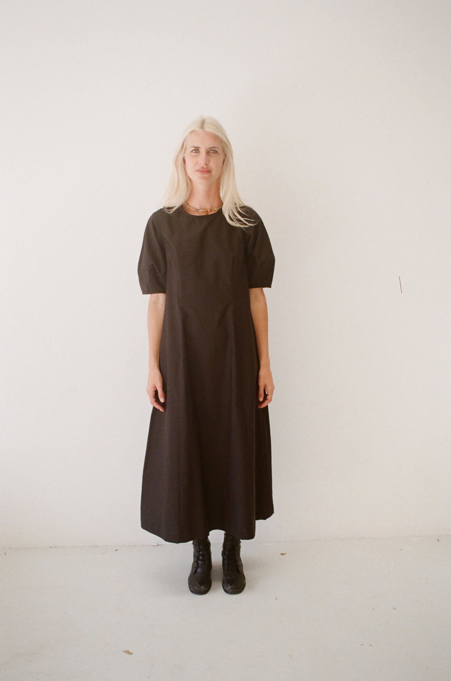 Mimi Holvast organic cotton dress - black organic cotton, short sleeve handmade midi dress