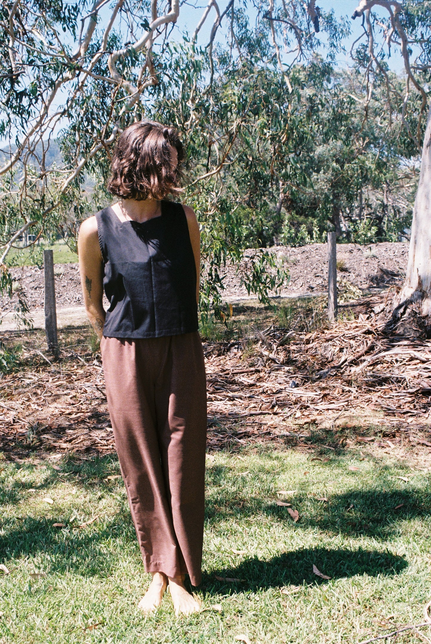 Scrunchie Pants - Brown Linen Cotton