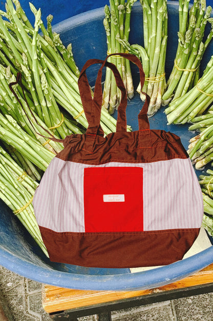 Noms du Jour Market Tote Bag - Brown, Red & Pink Stripe