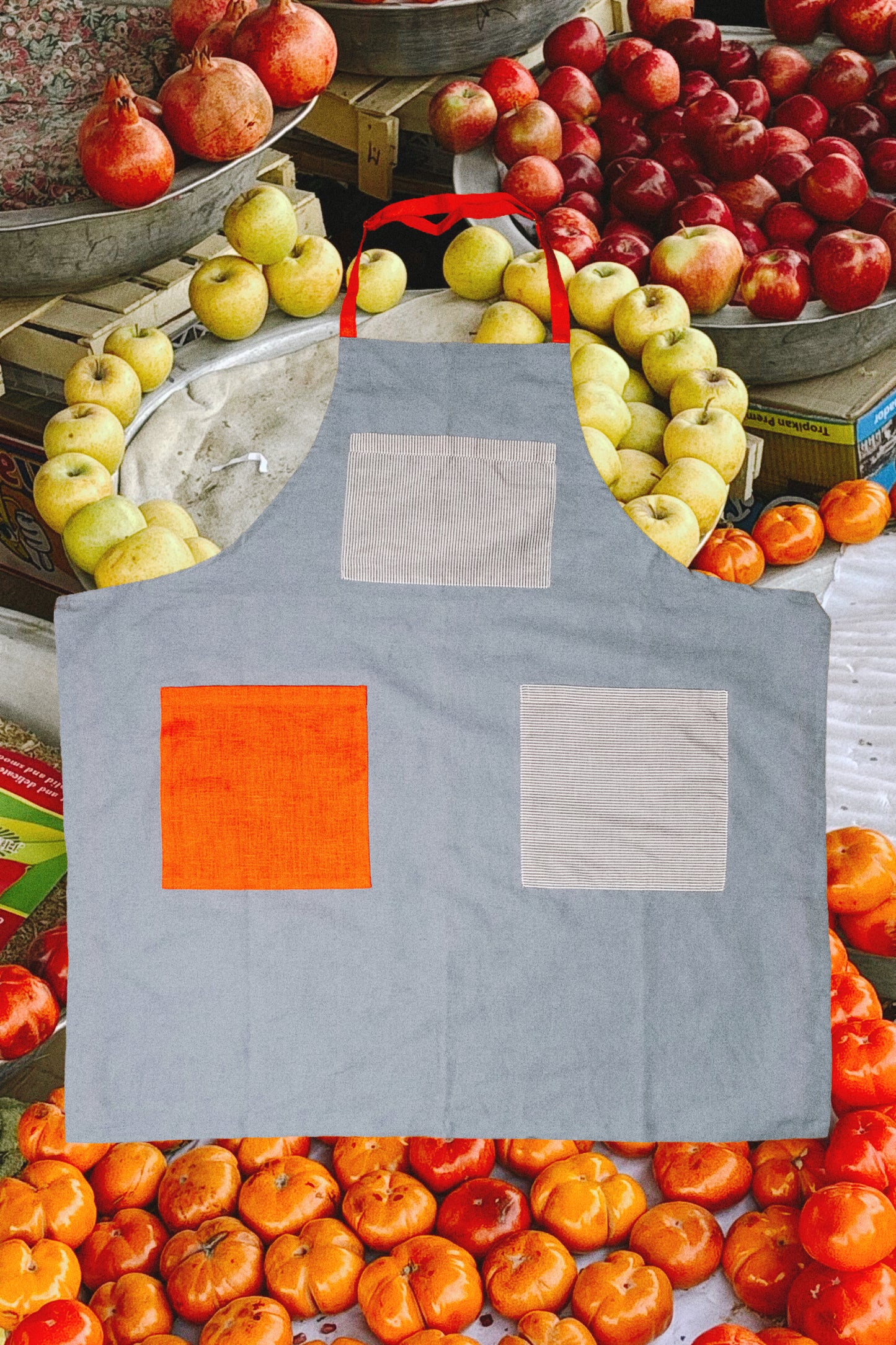 Noms du Jour Apron - Blue, Red & Black Stripe