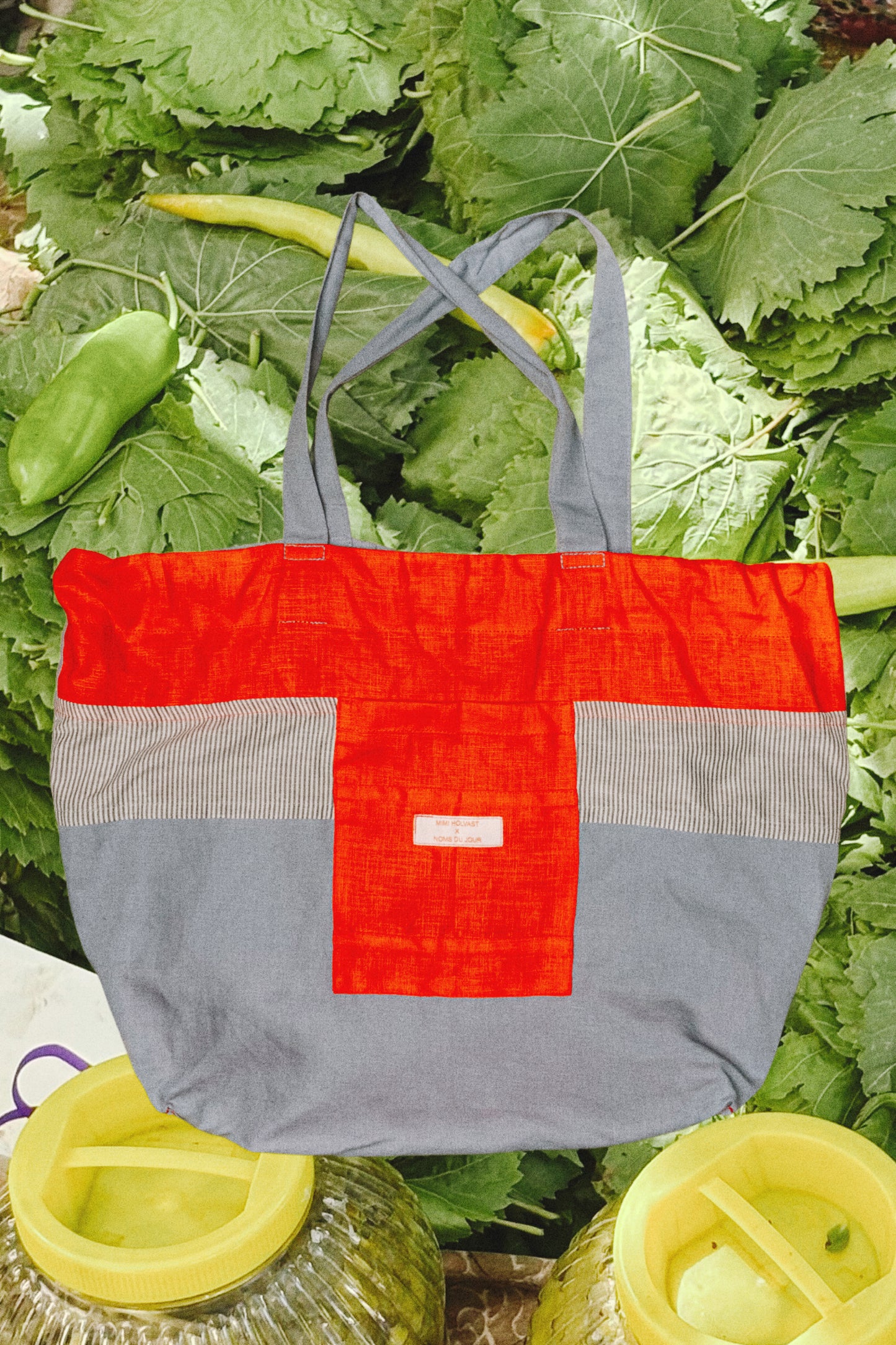 Noms du Jour Market Tote Bag - Blue, Red & Black Stripe