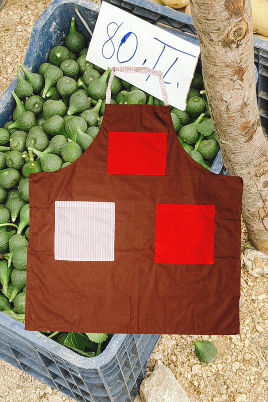 Noms du Jour Apron - Brown, Red & Pink Stripe