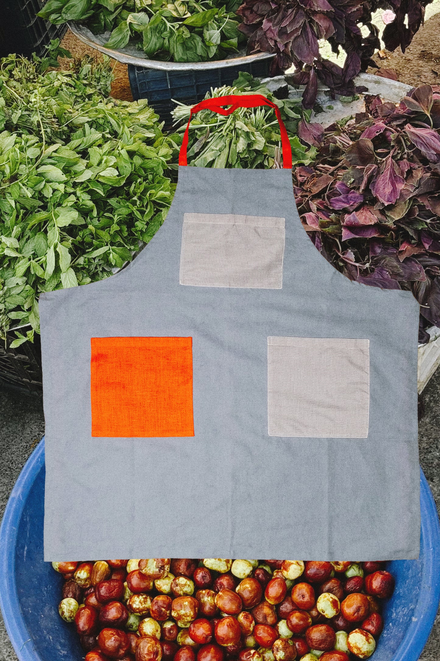 Noms du Jour Apron - Blue, Red & Black Stripe