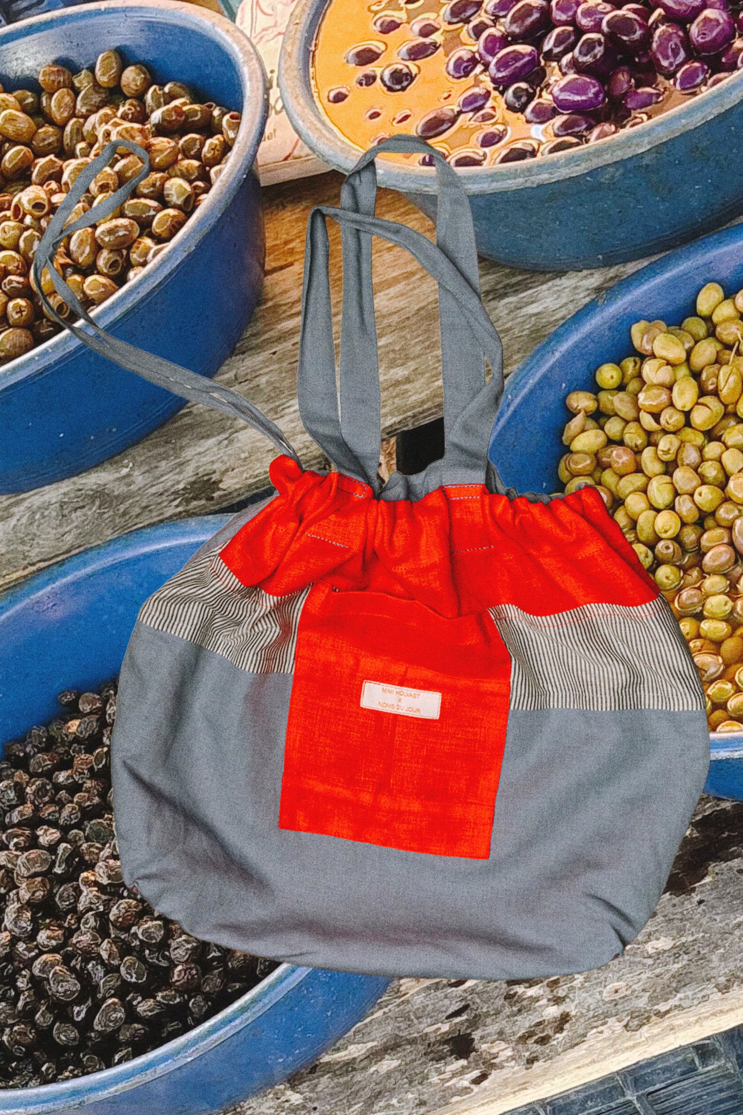Noms du Jour Market Tote Bag - Blue, Red & Black Stripe