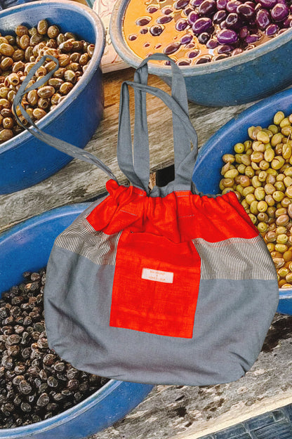 Noms du Jour Market Tote Bag - Blue, Red & Black Stripe