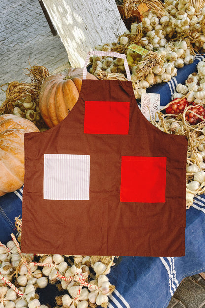 Noms du Jour Apron - Brown, Red & Pink Stripe
