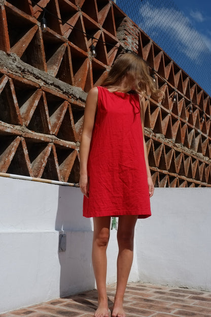 Pinafore Dress - Red Organic Cotton