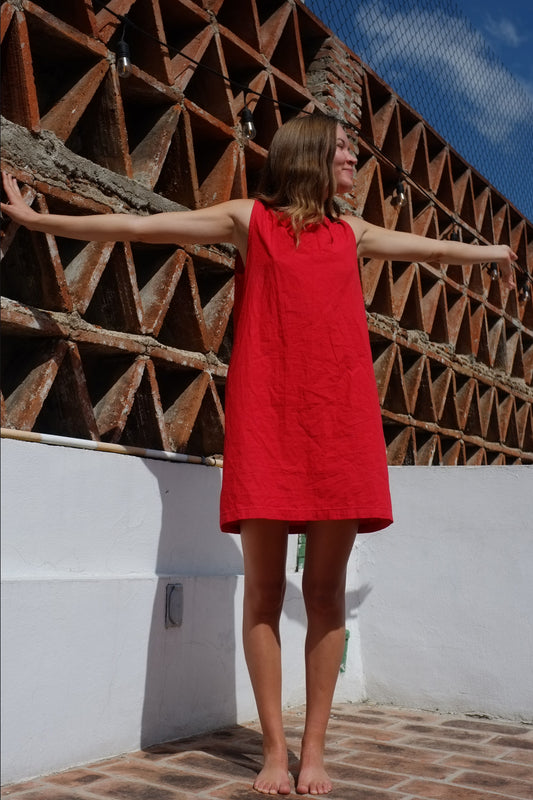 Pinafore Dress - Red Organic Cotton