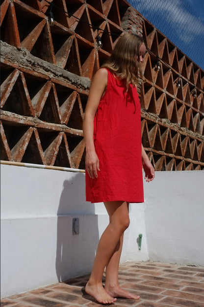 Pinafore Dress - Red Organic Cotton