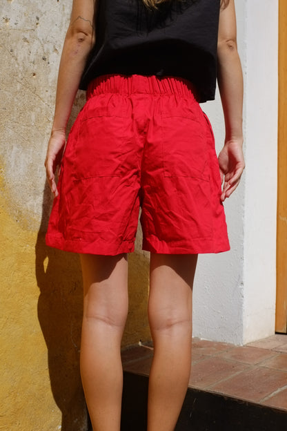 Scrunchie Shorts - Red Organic Cotton