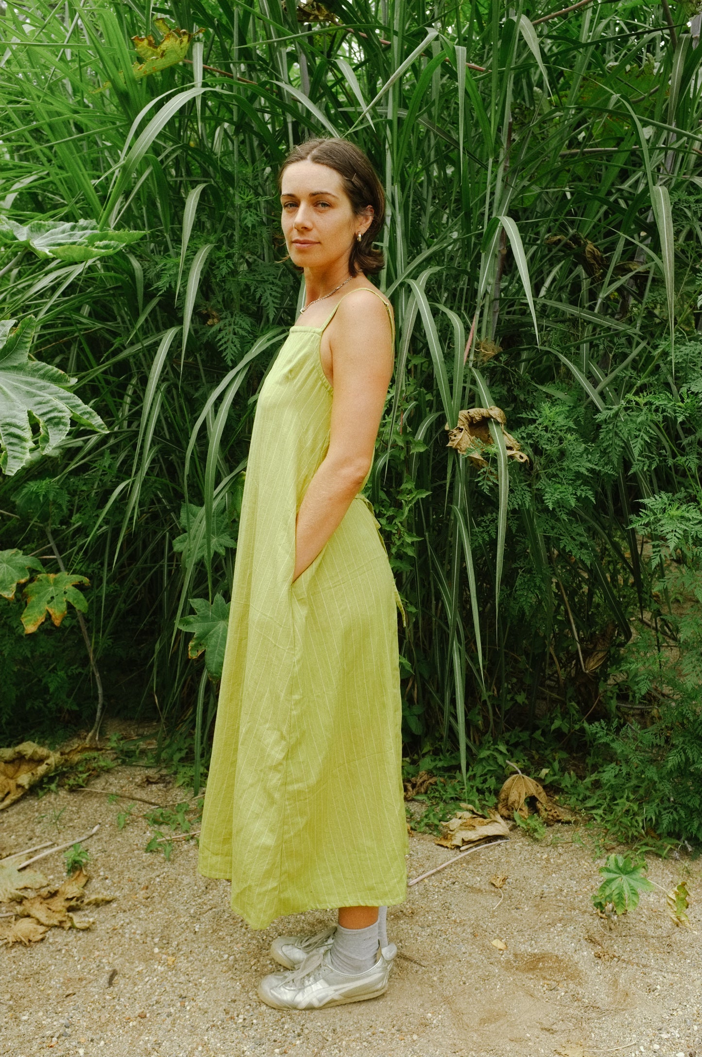 Darts Dress – Chartreuse stripe organic cotton