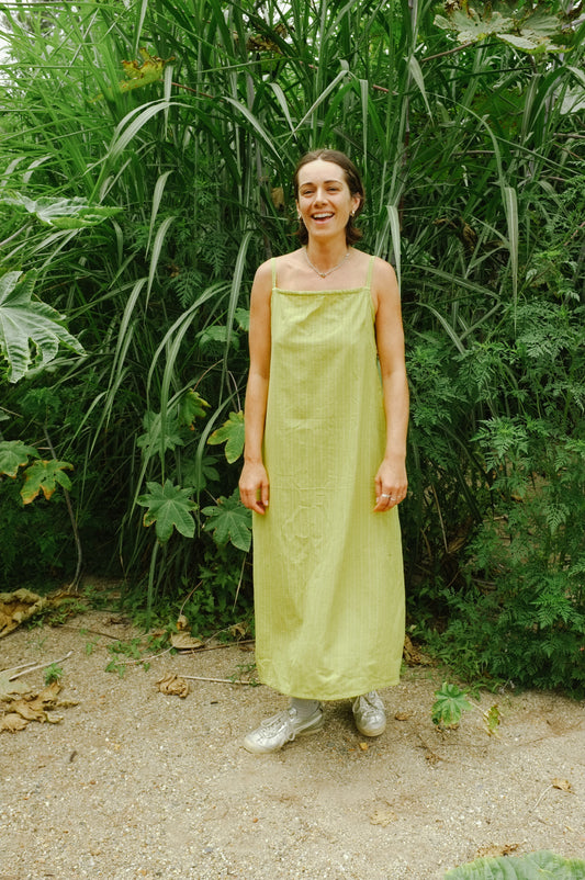 Darts Dress – Chartreuse stripe organic cotton