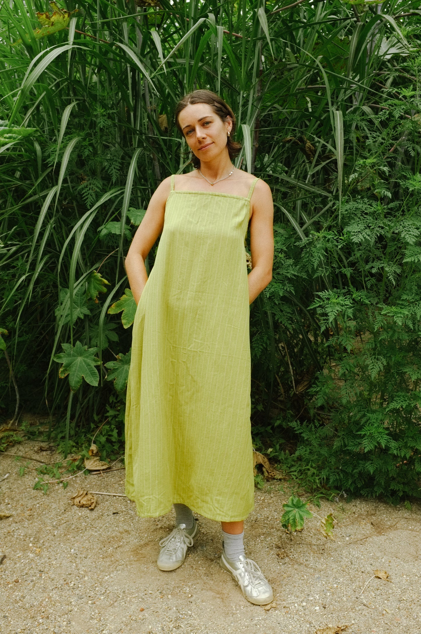 Darts Dress – Chartreuse stripe organic cotton