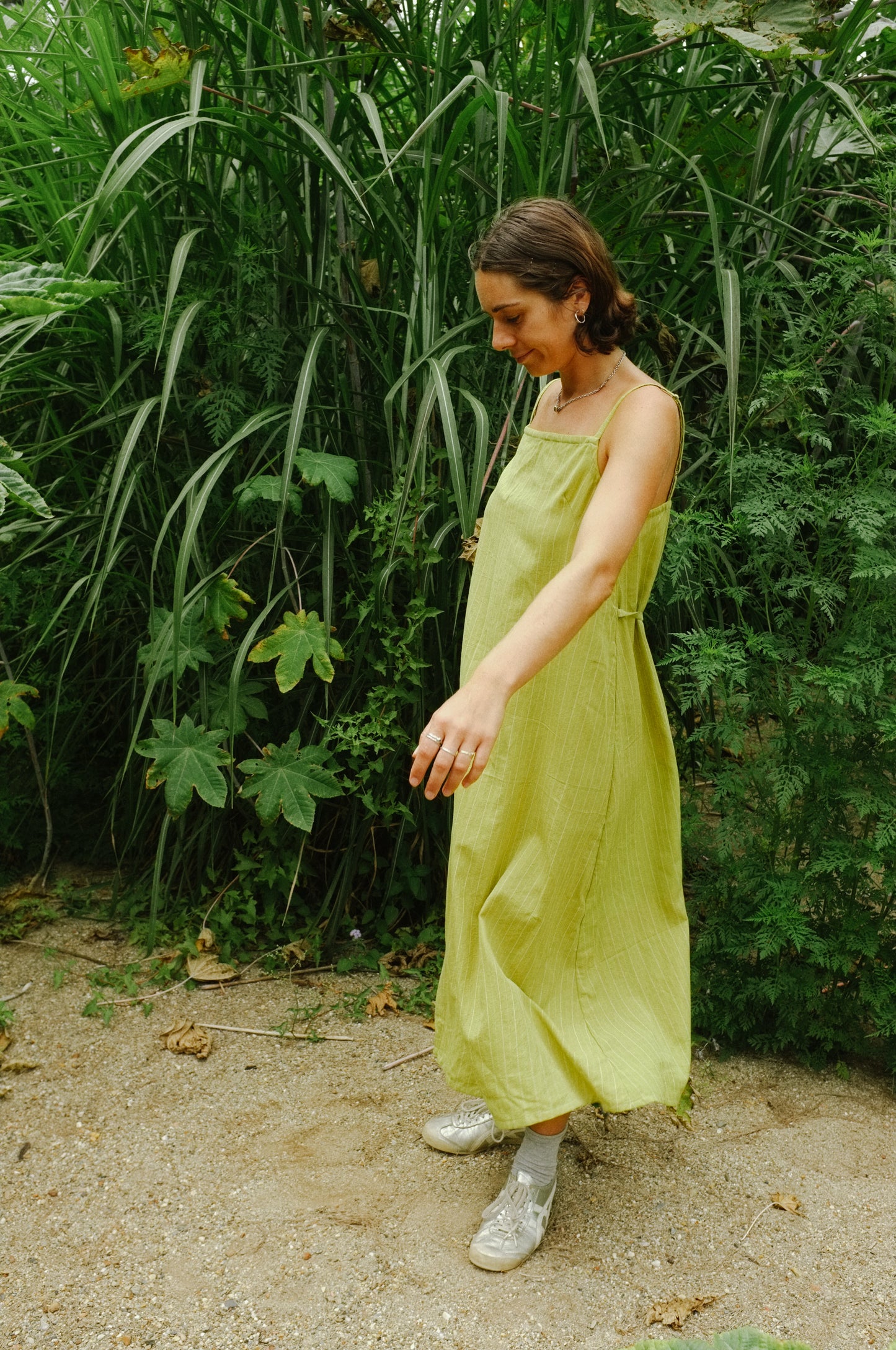 Darts Dress – Chartreuse stripe organic cotton
