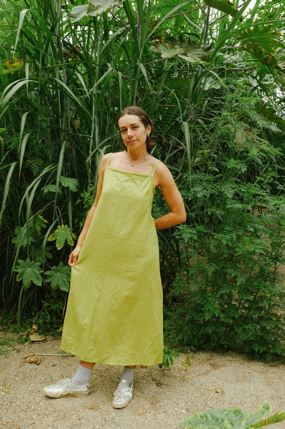 Darts Dress – Chartreuse stripe organic cotton