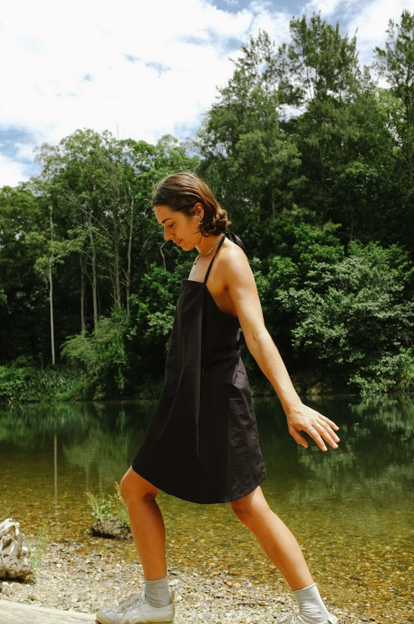 Two tie Dress — Black Cotton Poplin