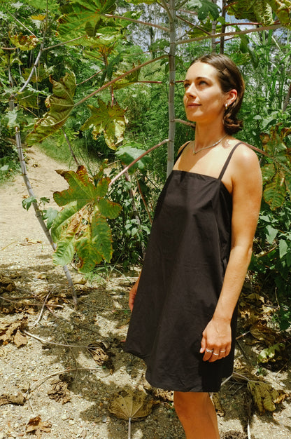 Two tie Dress — Black Cotton Poplin
