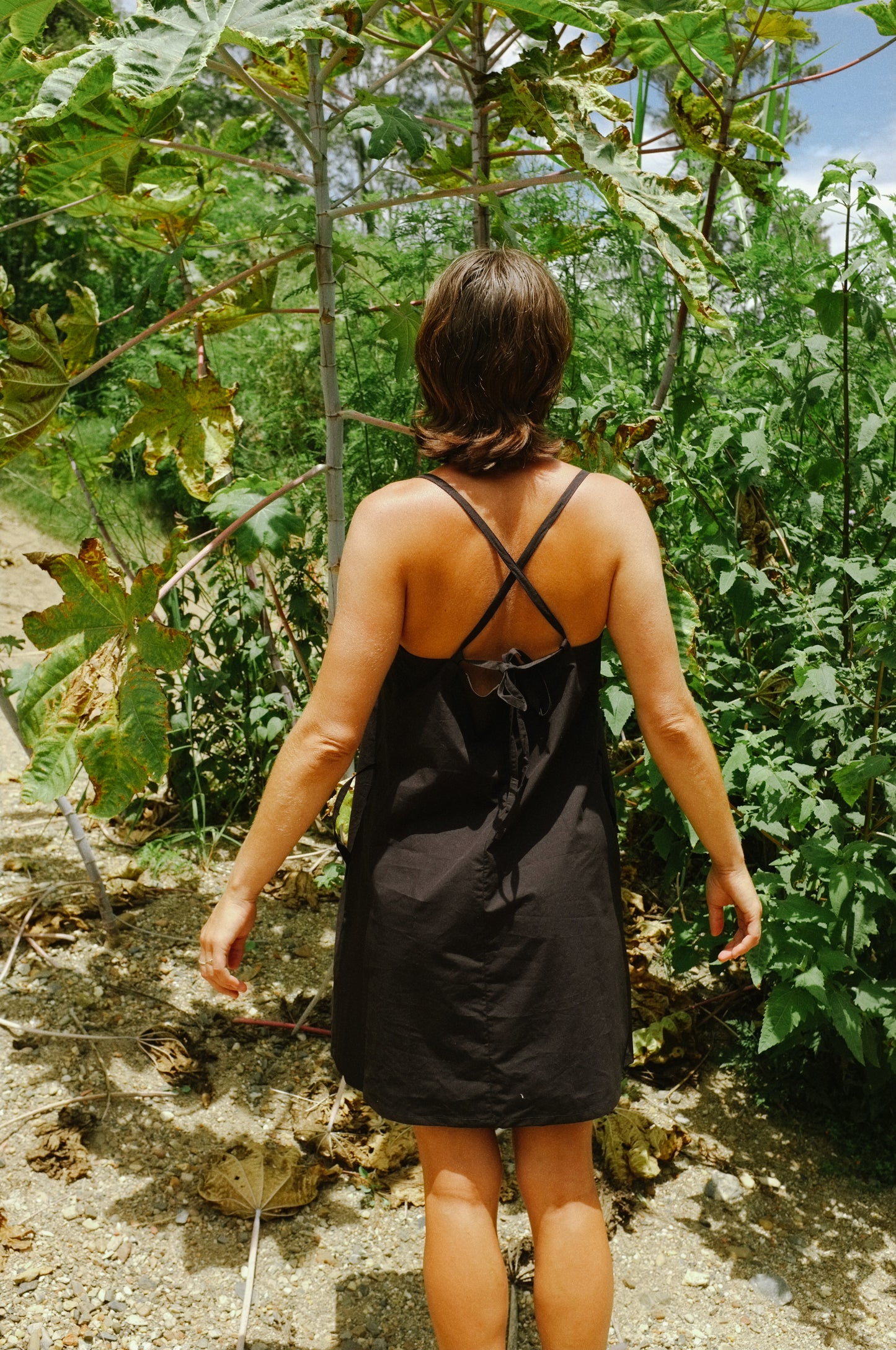 Two tie Dress — Black Cotton Poplin