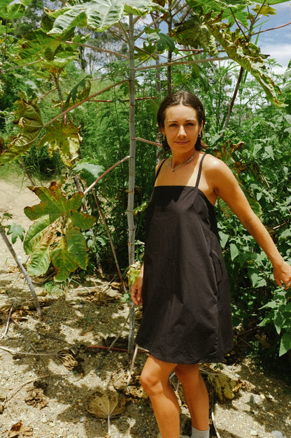 Two tie Dress — Black Cotton Poplin