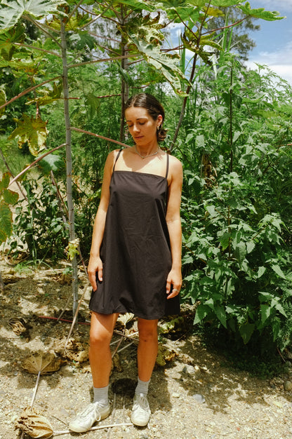 Two tie Dress — Black Cotton Poplin
