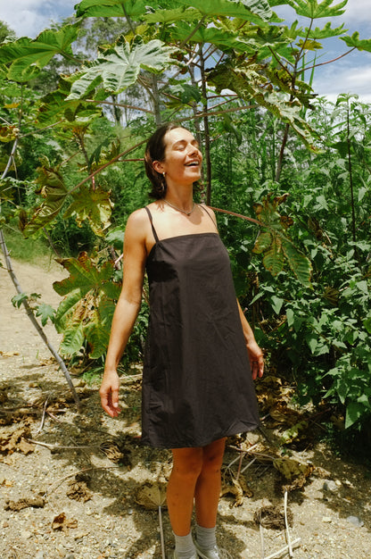 Two tie Dress — Black Cotton Poplin