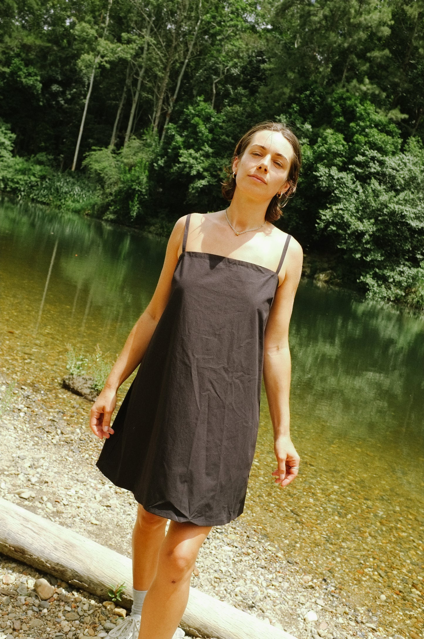 Two tie Dress — Black Cotton Poplin