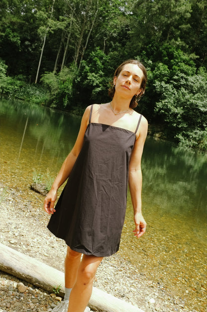 Two tie Dress — Black Cotton Poplin