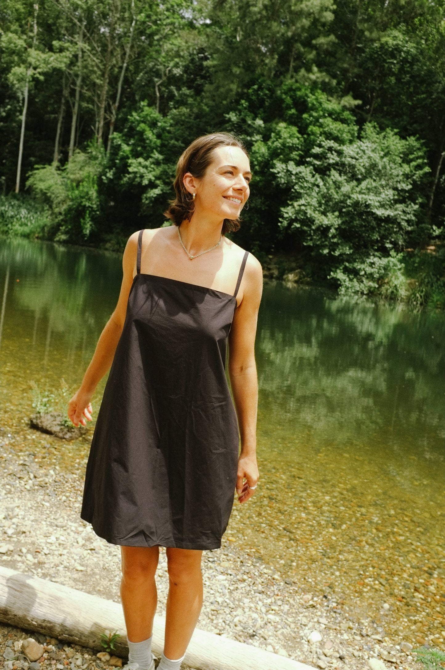 Two tie Dress — Black Cotton Poplin