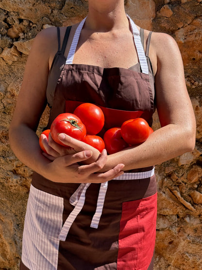Noms du Jour Apron - Brown, Red & Pink Stripe