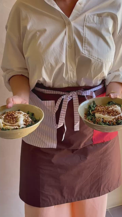 Noms du Jour Apron - Brown, Red & Pink Stripe