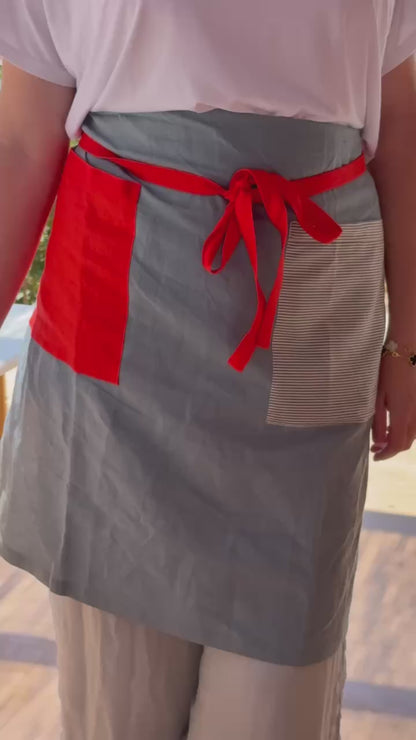 Noms du Jour Apron - Blue, Red & Black Stripe