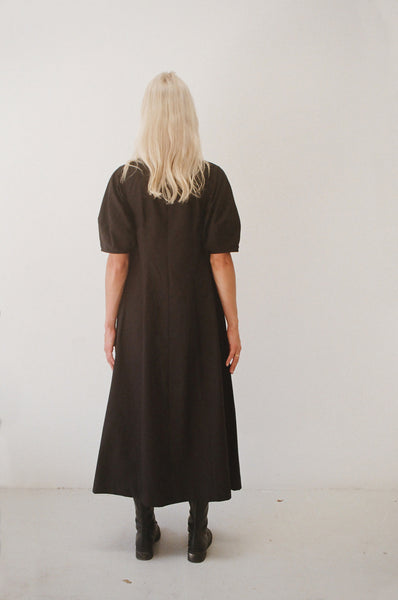 Mimi Holvast organic cotton dress - black organic cotton, short sleeve handmade midi dress