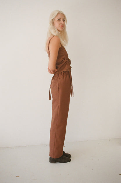 Mimi Holvast Scrunchie Pants - Brown Linen Cotton