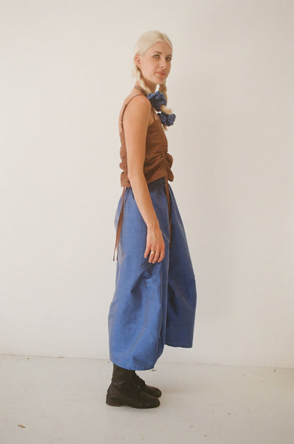 Mimi Holvast - Midi skirt handmade in electric blue silk, high waist blue silk skirt