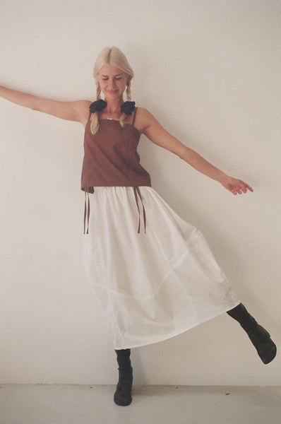 Mimi Holvast - Midi skirt handmade in white organic cotton, high waist cotton skirt white